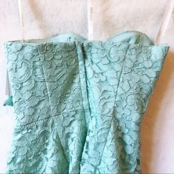 David’s Bridal Teal Short Strapless Lace Dress - Picture 6 of 16
